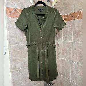 NWOT Banana Republic Faux Suede Olive Button-Down Dress